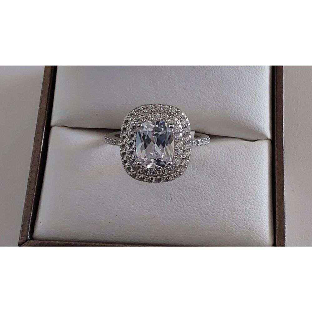 Genuine Diamond Simulant 5.15 Ct. Cushion & Round Triple Halo Engagement Ring #8